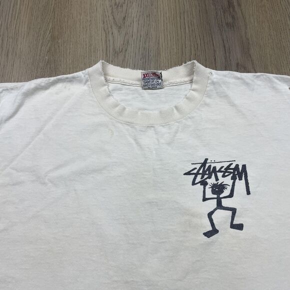Vintage Stussy Shirt Mens Extra Large White Stick Man Graphic Made USA 90s - Picture 2 of 16